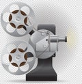 Cool retro movie projector with abstract light rays. Analog device cinema motion picture film player Royalty Free Stock Photo