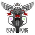 Motorbike & crown & wings front view illustration motorcycle sign quotes tee graphic slogans style art print sticker design set Royalty Free Stock Photo