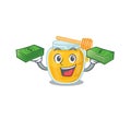 Cool rich honey character having money on hands