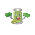 Cool rich pistachio butter character having money on hands