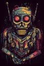 cool robot on black background for t-shirt design, neural network generated image