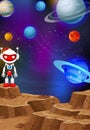 Cool Robot In Mars Surface in Space With Other Planets in Background Cartoon