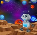 Cool Robot in Mars Surface in Space With Other Planets Bakcground Cartoon