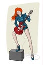 Cool rock star girl playing guitar