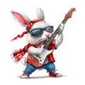 Cool Rocker Bunny: Playful Rabbit with Guitar in Leather Jacket and Sunglasses