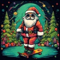 Cool santa claus skateboarding at night, Christmas scene, wearing sunglasses Royalty Free Stock Photo