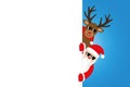 Cool santa and reindeer christmas cartoon with white banner Royalty Free Stock Photo