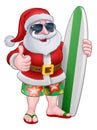 Cool Santa With Surfboard and Sunglasses Cartoon Royalty Free Stock Photo