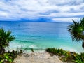 Cool sea view with bottle in far and clouds