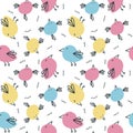 Cool seamless colorful pattern with funny doodle birds Royalty Free Stock Photo