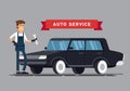 Cool set of car repair shop and auto service vector illustrations.