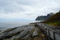 Cool shaped wooden bridge leading down to the view point to see the Okshornan mountain Royalty Free Stock Photo