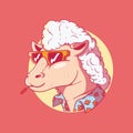 Cool sheep character with style sunglasses vector illustration.