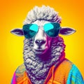 Cool Sheep In Sunglasses With Colorful Background Royalty Free Stock Photo