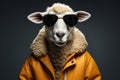 cool sheep with sunglasses and jacket AI generated