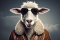 cool sheep with sunglasses and jacket AI generated