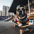 cool skater dog riding a skateboard at a skatepark