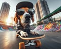 cool skater dog riding a skateboard at a skatepark Royalty Free Stock Photo