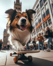 cool skater dog riding a skateboard on the street in the city Royalty Free Stock Photo