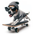 cool skater dog riding a skateboard on a white background Royalty Free Stock Photo