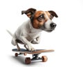 cool skater dog riding a skateboard on a white background Royalty Free Stock Photo