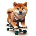 cool skater dog riding a skateboard on a white background Royalty Free Stock Photo