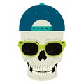 Cool skull with sunglasses and hat cartoon