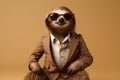 Cool sloth in a business suit and shirt with glasses