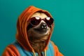 Cool sloth in hoodie and sunglasses.