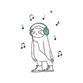 Cool sloth listening to the music in headphones, musical notes around