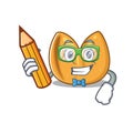 Cool smart fortune cookie Student character holding pencil