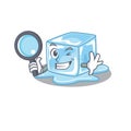 Cool and Smart ice cube Detective cartoon mascot style