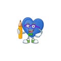 Cool smart Student blue love mascot with a pencil