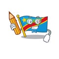 Cool smart Student flag democratic republic character holding pencil