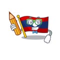 Cool smart Student flag laos Scroll character holding pencil