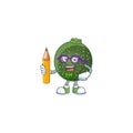 Cool smart Student gem squash mascot with a pencil Royalty Free Stock Photo