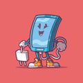 Cool Smartphone character holding an electric plug vector illustration.