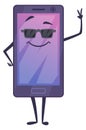 Cool smartphone character in sunglasses. Cartoon phone mascot