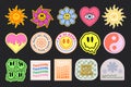 Cool Smile Y2K Stickers Set Vector Design. Trendy Pop Art Characters Patches. Groovy Badges. Retro Emoticons Royalty Free Stock Photo