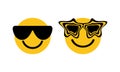 Cool smiling face glasses icon black sunglasses. Emoji, emoticone, vector illustration. Yellow faces cartoon with broad Royalty Free Stock Photo