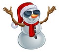 Cool Christmas Snowman in Santa Hat and Sunglasses