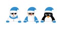 Cool snowman santa and penguin cartoon with sunglasses in blue c Royalty Free Stock Photo