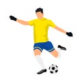 Cool soccer player in a yellow shirt. Vector illustration on white background. Sports concept