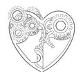 Cool steampunk mechanical heart, hand drawn illustration