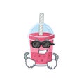 Cool strawberry bubble tea cartoon character wearing expensive black glasses