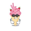 Cool strawberry ice cream cartoon character wearing expensive black glasses