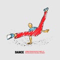 Cool street dancer. Vector outline of Break dance with scribble doodles style.