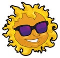 Cool sun with sunglasses in cartoon style for summertime, Vector illustration Royalty Free Stock Photo