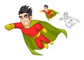 Cool Super Hero Cartoon Character with Cape and Flying Pose Royalty Free Stock Photo