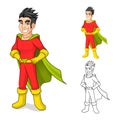 Cool Super Hero Cartoon Character with Cape and Standing Pose